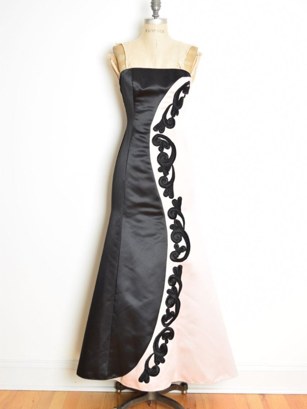 vintage Y2K prom dress Jessica McClintock satin mermaid strapless black pink XS